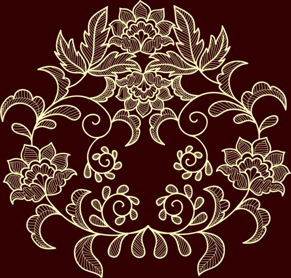 Flores fondo marron oscuro diseño clasico simetría
