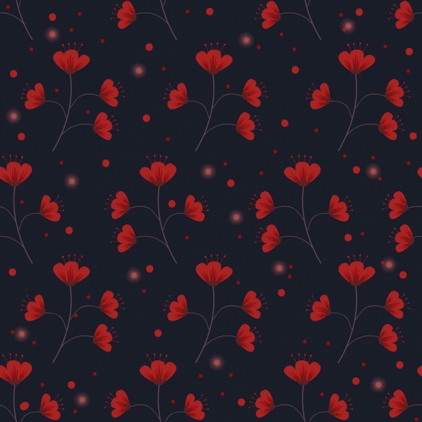 fleurs fond rouge foncé répétition motif d’icônes