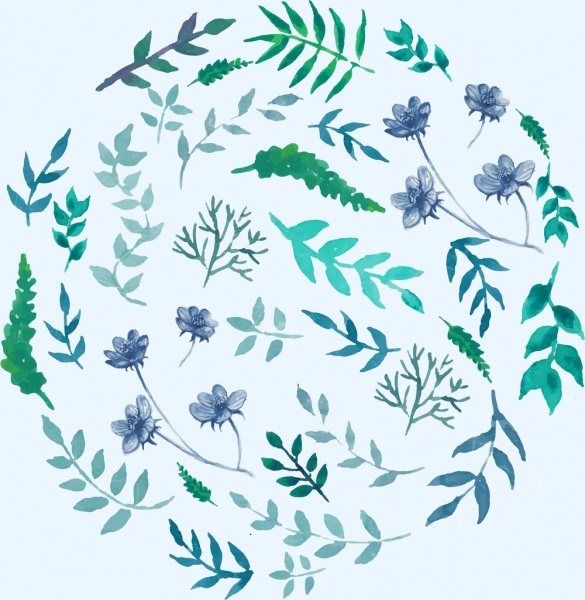Flores de fondo verde Diseño círculo trazado