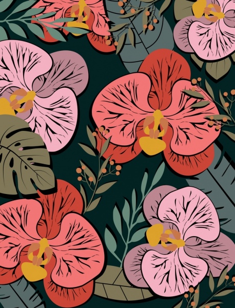bunga latar belakang desain retro warna-warni