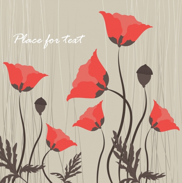 Flowers Background Red Icons Retro Design