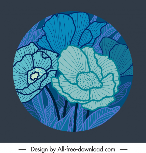 bunga latar belakang Template klasik handdrawn isolasi lingkaran hitam
