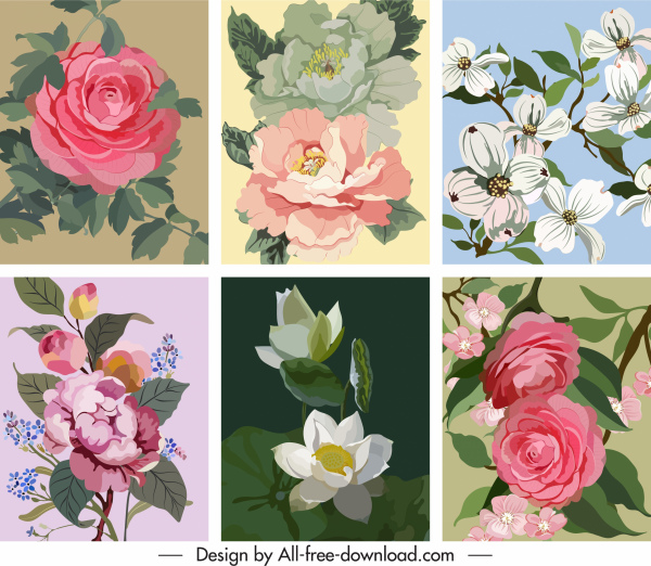 鮮花背景範本五顏六色的古典設計布洛松素描