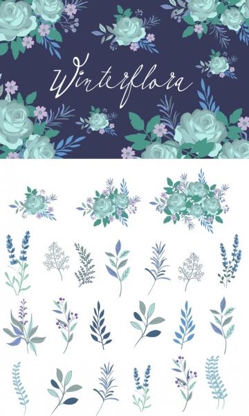 fiori diversi tipi di progettazione sfondo colorato