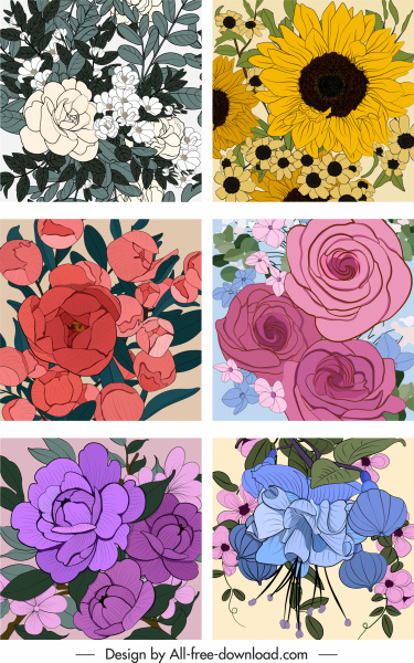 flores fundos coloridos clássico closeup esboço desenhado à mão