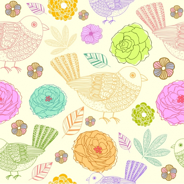 Blumen Vögel Hintergrund bunt handgezeichneten Entwurf
