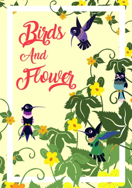Blumen Vögel Hintergrund Specht-Symbole-Cartoon-design
