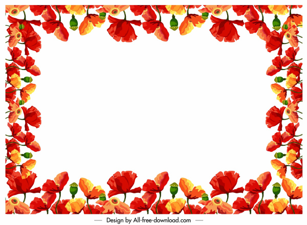 鮮花邊框範本五顏六色綻放的裝飾