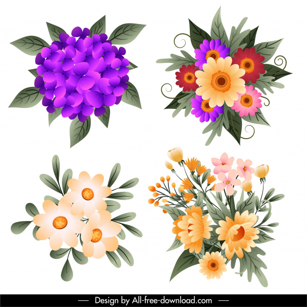 fleurs bouquet icônes décor brillant coloré
