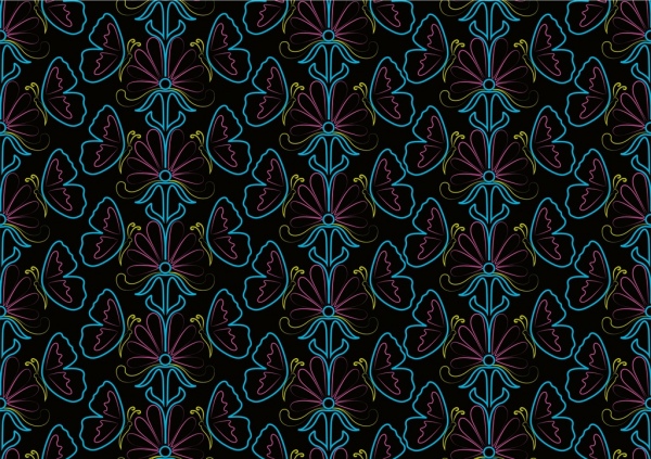 꽃 나비 패턴 개요 다채로운 반복 디자인