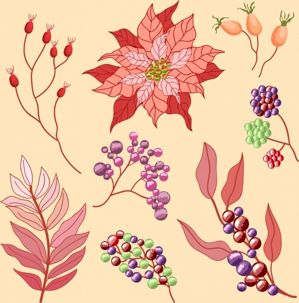 Hoa nguyên tố cổ điển được thiết kế, trang trí màu.