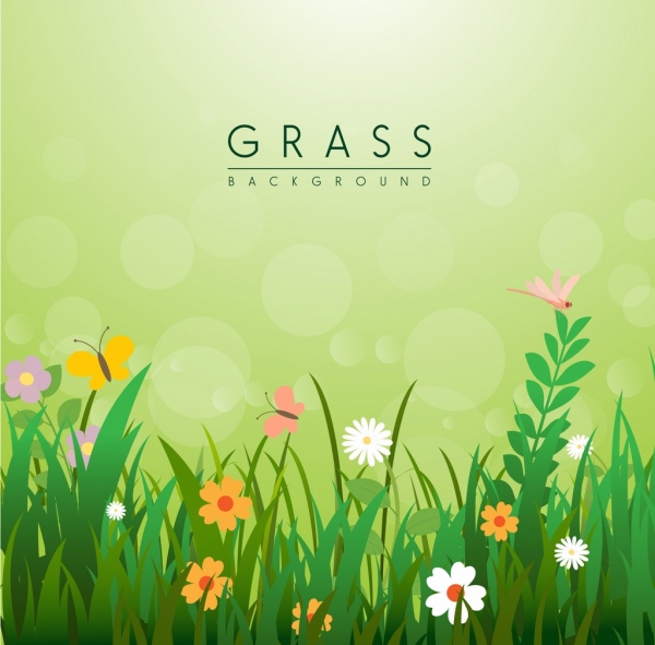 Grass Background template Colorful Cartoon decoracion Flores