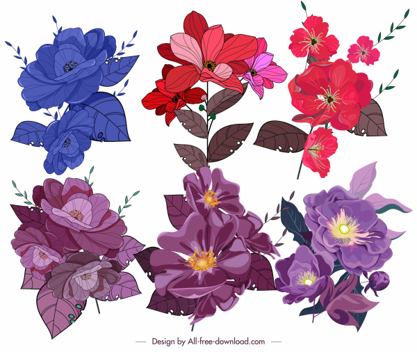 flores iconos de diseño clásico coloreado