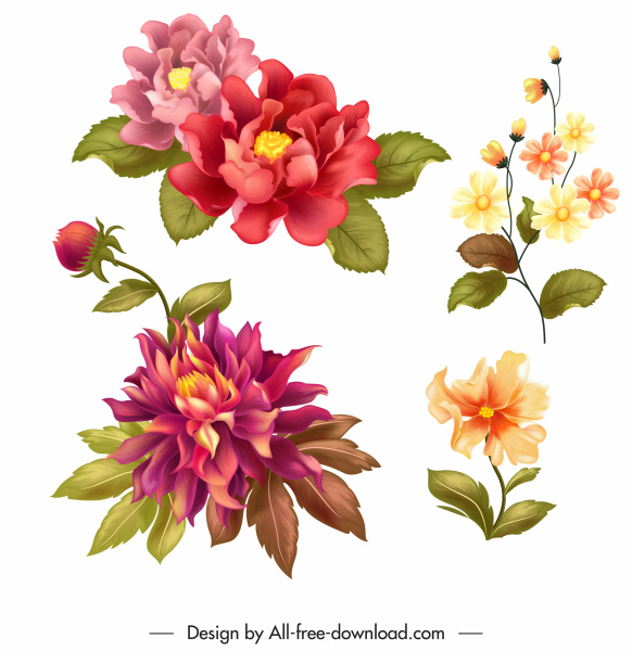 Ícones de flores decoração vintage colorida