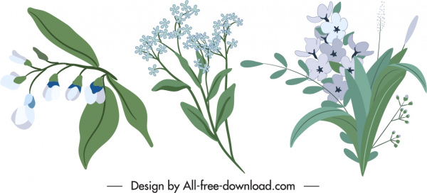 çiçek simgeleri zarif klasik tasarım renkli handdrawn kroki