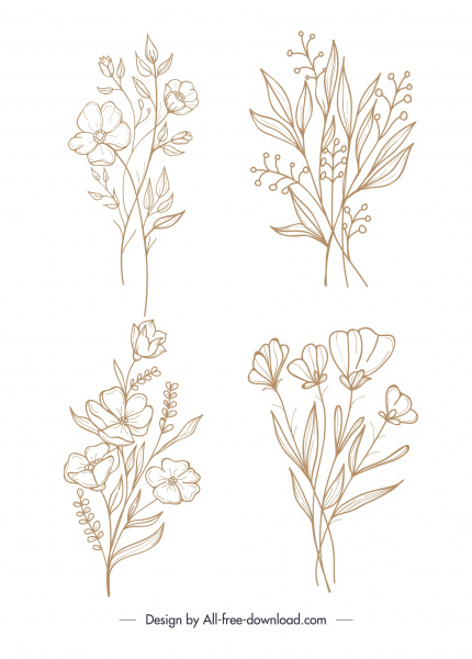 ícones flores desenhados à mão esboço design clássico