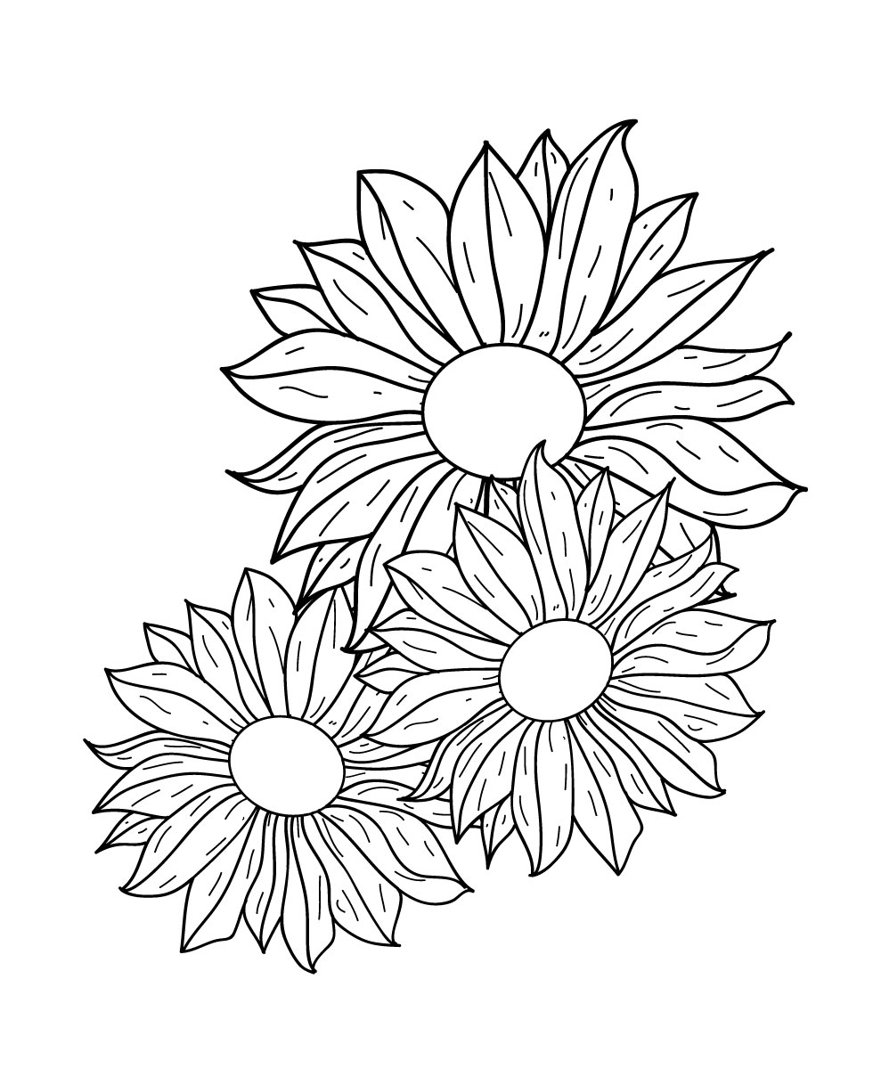 desenho de linha de flores