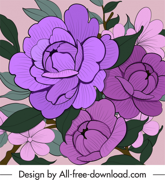 fiori pittura classico arredamento viola disegnato a mano