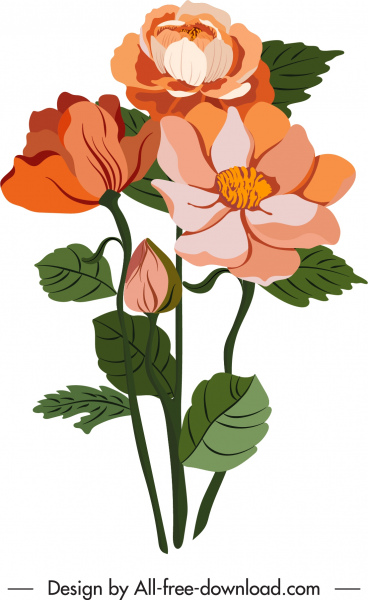 bunga lukisan berwarna retro desain closeup sketsa