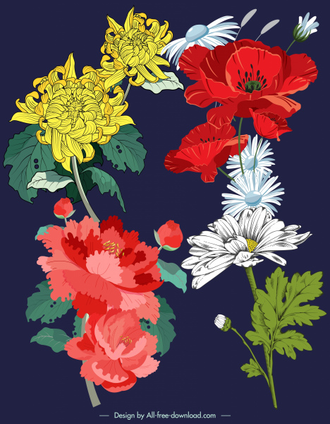 flores pintando esboço clássico colorido