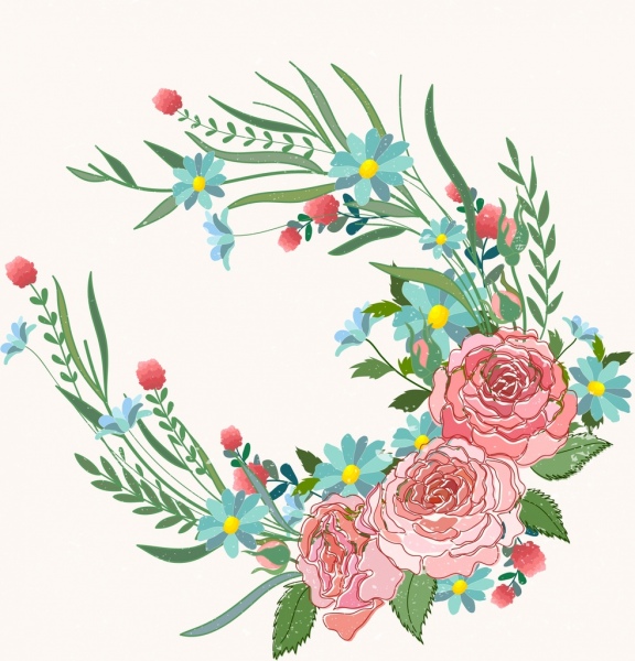 다채로운 그림 꽃 장식 장미 잎 아이콘