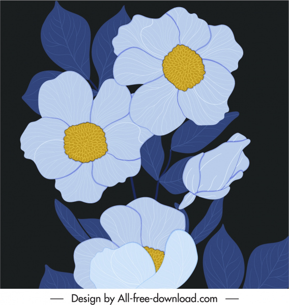 bunga melukis desain handdrawn klasik gelap
