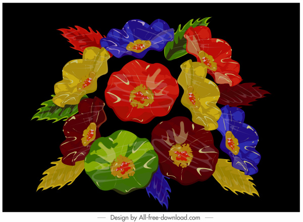 bunga-bunga yang gelap warna-warni desain klasik lukisan