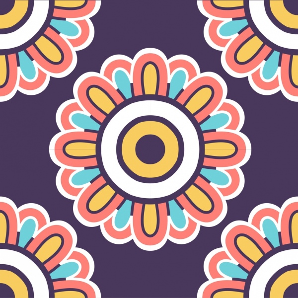 pola bunga dekorasi datar simetris warna-warni klasik