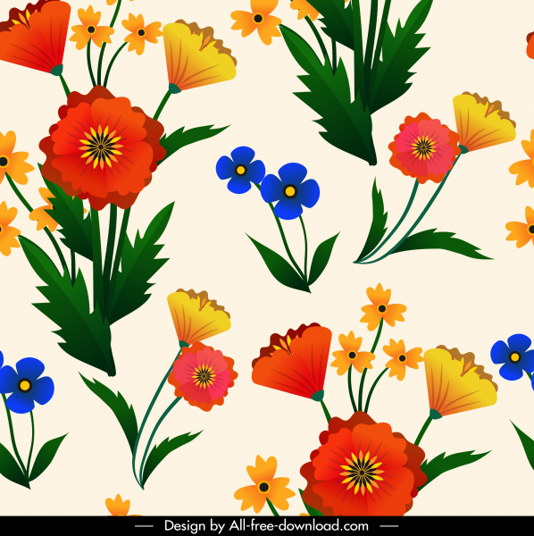 花卉图案五颜六色的明亮花瓣叶装饰