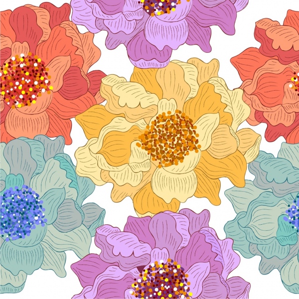 pola bunga dekorasi klasik berwarna-warni