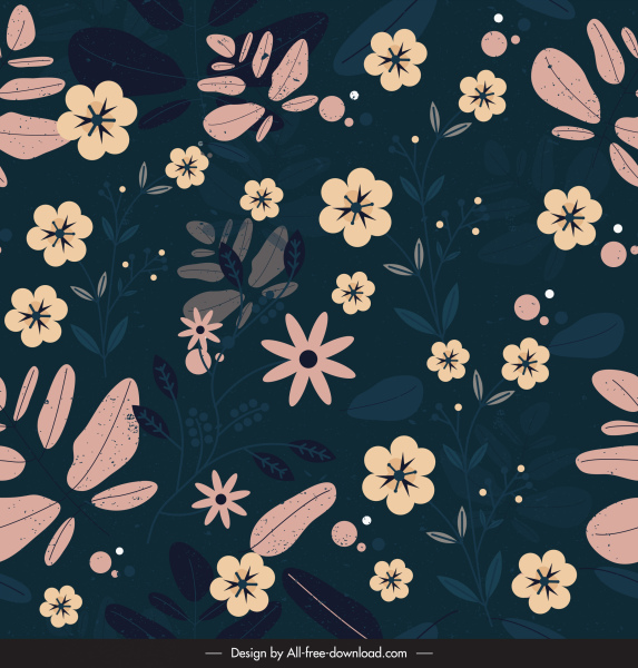 flores padrão escuro colorido design plano clássico