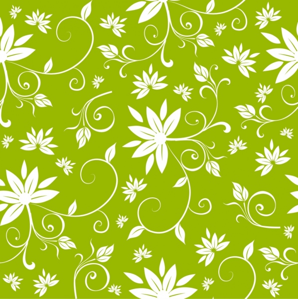 تصميم باترن زهور خضراء بيضاء السلس المنحنيات الديكور