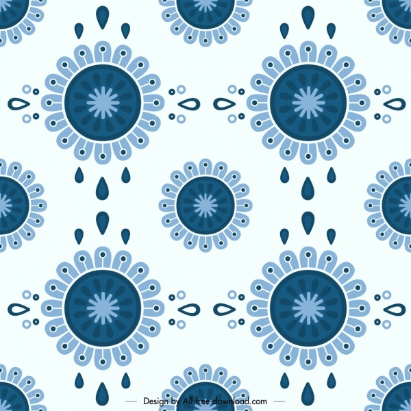 Çiçek Desen Şablonu Klasik Mavi Yinelenen Tasarım