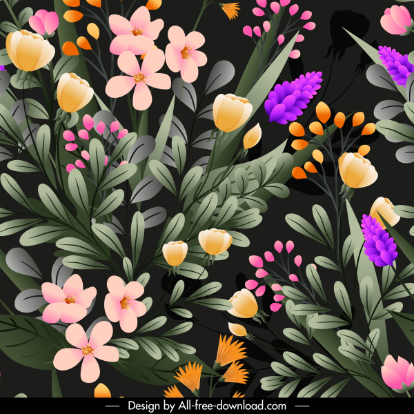 bunga pola template mekar warna-warni dekorasi