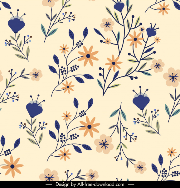 bunga pola template warna-warni klasik cabang datar dekorasi