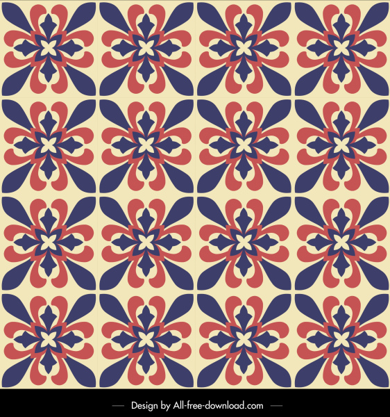 template pola bunga retro desain berulang simetris