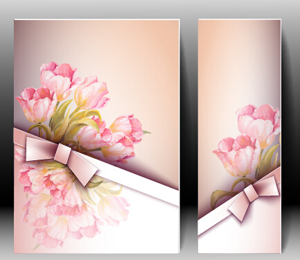 vector tarjetas de primavera de flores con lazo