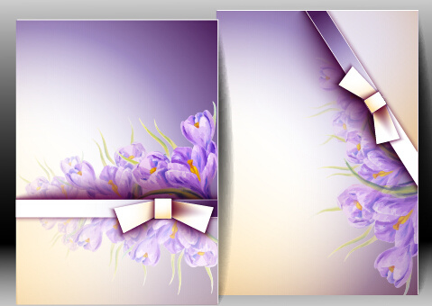 Flowers With Bow Spring Cards Vector