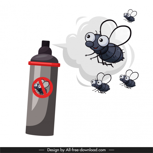 비행 곤충 예방 배너 재미있는 만화 스케치