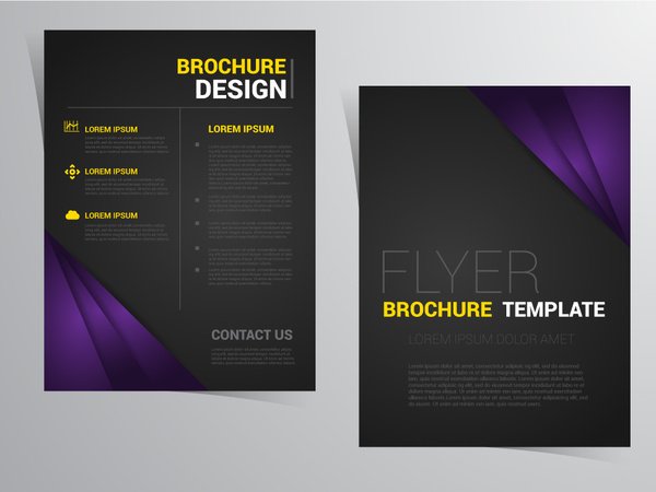 brosur brosur desain template dengan hitam, dan ungu