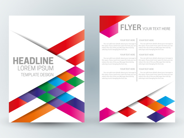 Flyer template desain dengan abstrak latar belakang warna-warni cerah