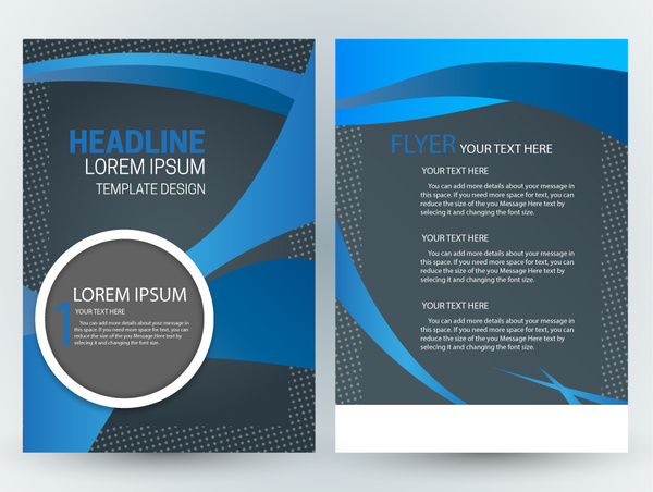 Flyer template desain dengan abstrak latar belakang biru gelap