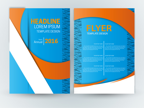 brosur desain template dengan latar belakang biru kurva