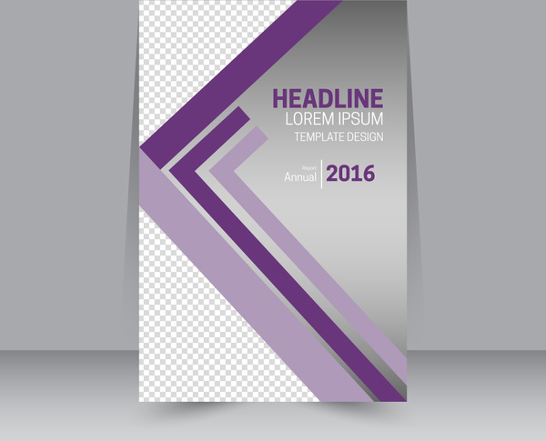 brosur desain template dengan latar belakang ungu kotak-kotak