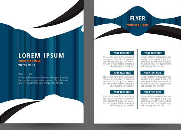 brosur desain template dengan latar belakang putih dan biru