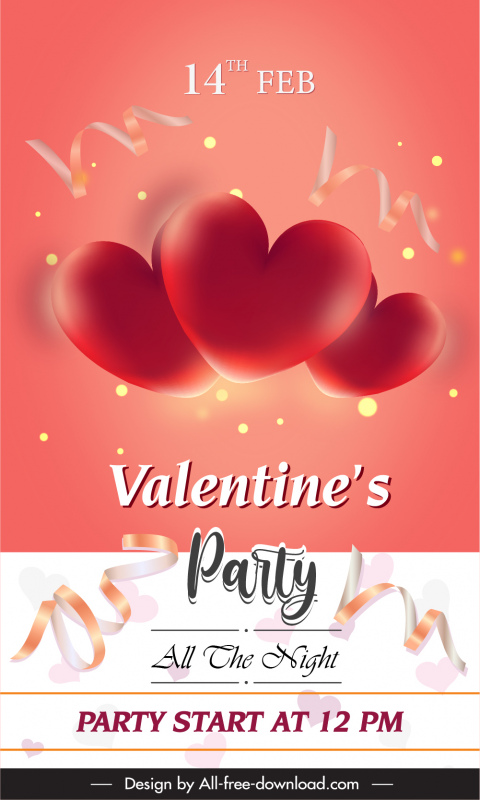 Flyer San Valentín Plantilla moderna dinámica 3D corazones confeti decoración