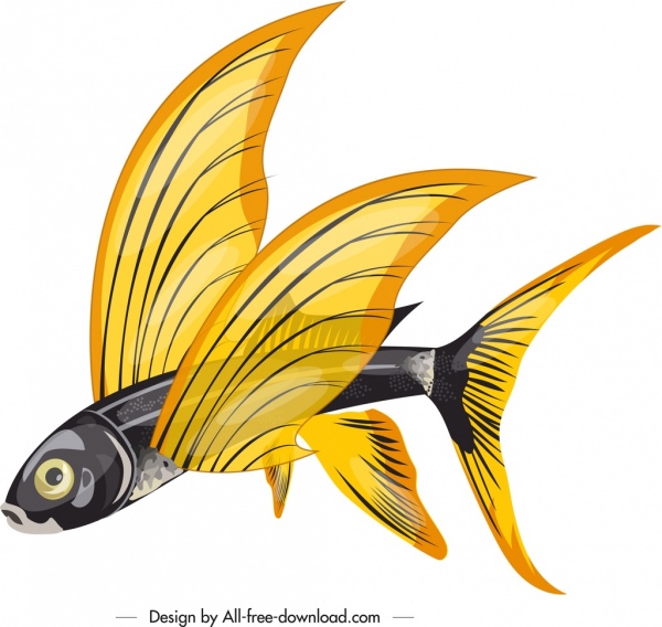 icona di pesce volante colorato 3d schizzo