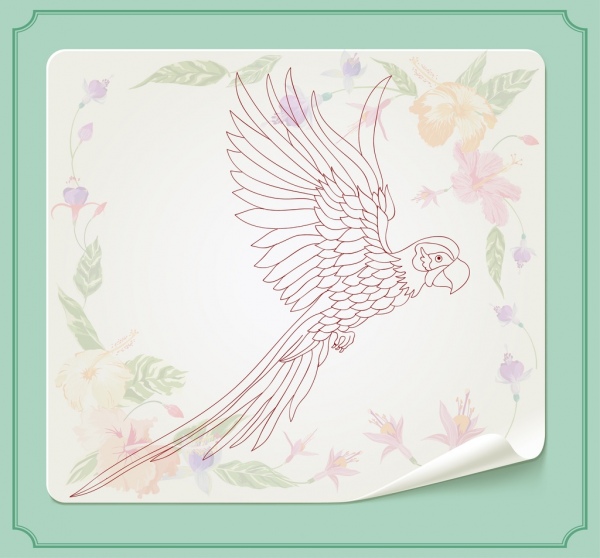 летающие попугай эскиз красочные Флора фон декора