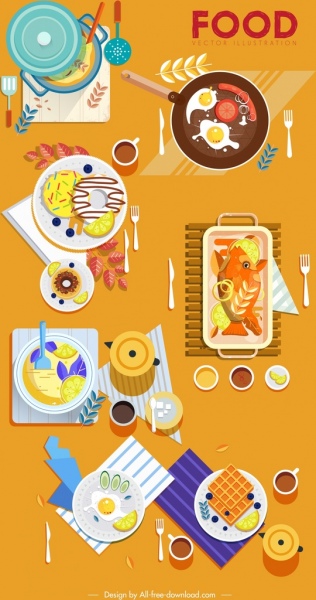Gıda reklam arka plan renkli mutfak simgeleri dekor