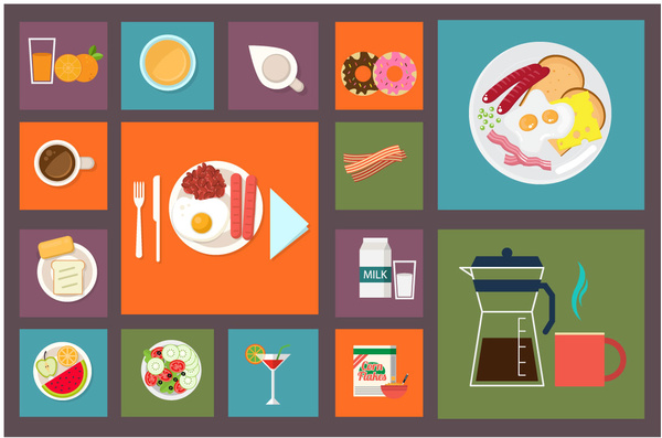 食品および飲料のアイコン コレクションのベクトル図